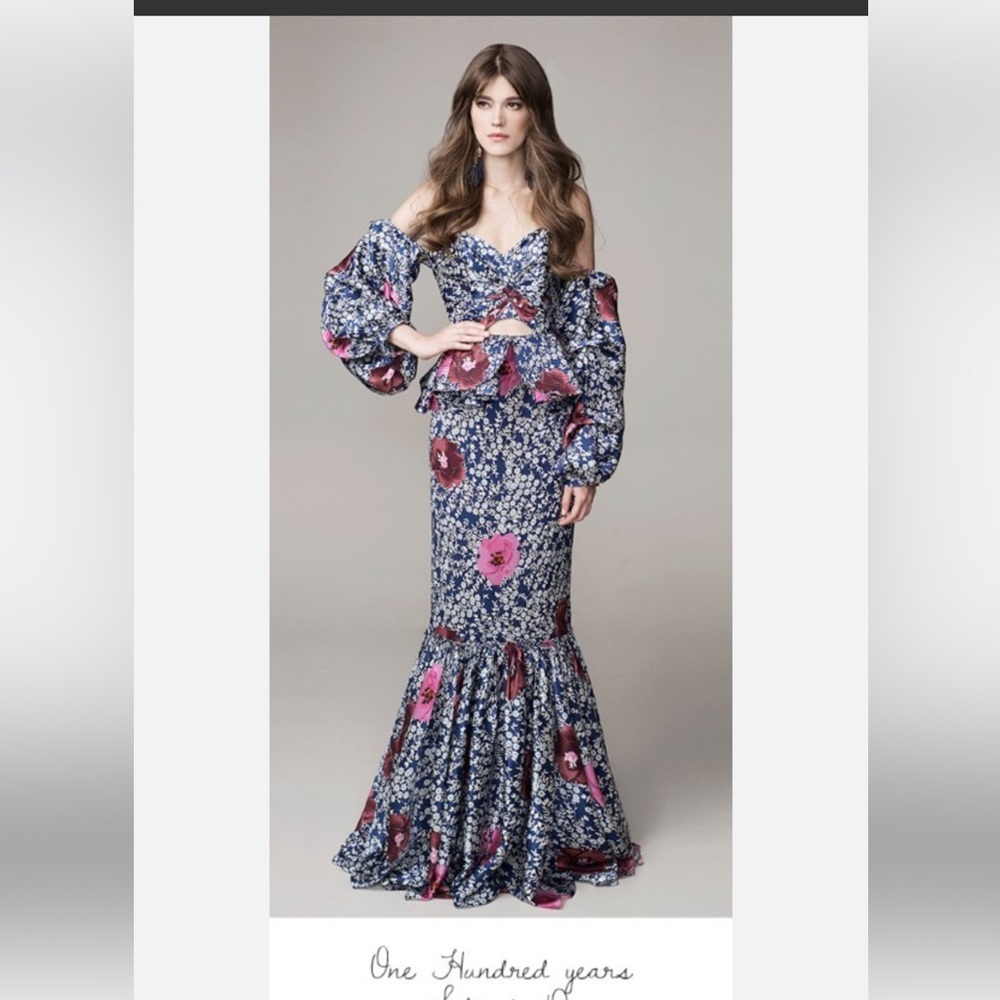 Johanna Ortiz Navy Silk Floral Dress
